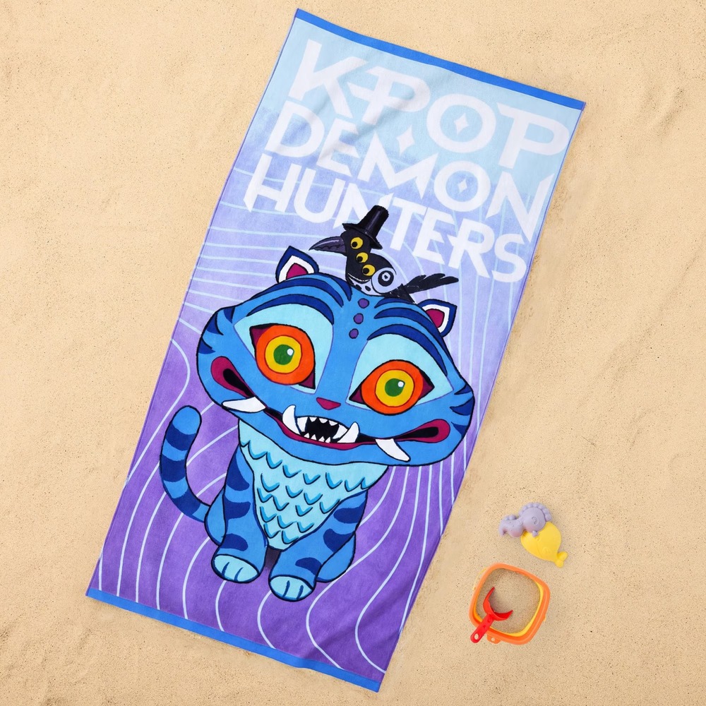 KPOP Demon Hunters Kids Beach Towel 34" x 64" 100% Cotton Netflix Blue Purple
